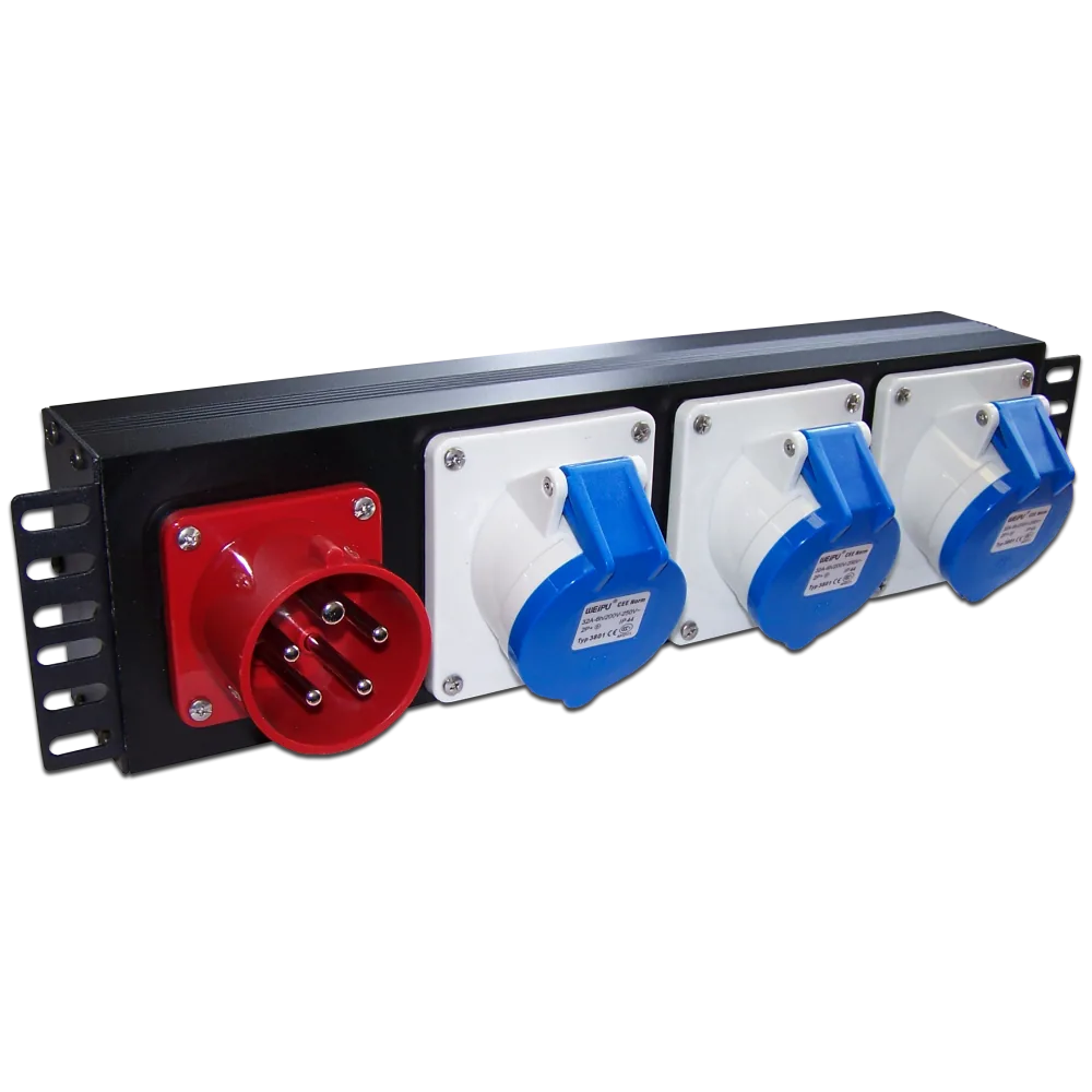 Блок розеток LANMASTER 19", 3-фазный без выключателя, 32 A/380V, 1х3 IEC309, без шнура питания, с вилкой IEC309